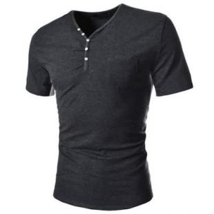 T shirt homme noir col V avec boutons