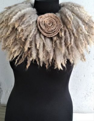 Col en fourrure feutrée des vêtements écologiques costume Viking médiéval costume Viking vêtements fourrure col Beige écharpe foulard gris femmes col Beige