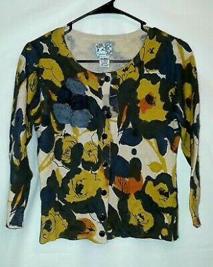 Tabitha Anthropologie Oil Paints Abstract Print Short Cardigan Sweater