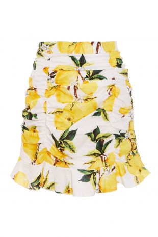 Quiz Clothing White Yellow Lemon Print Ruched Bodycon Skirt