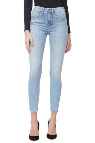 GOOD AMERICAN Womens Blue Denim Zippered Pocketed Chewed Hem Skinny High Waist Jeans