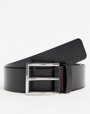 HUGO - Giaspo - Ceinture en similicuir avec boucle argentée - Noir | ASOS