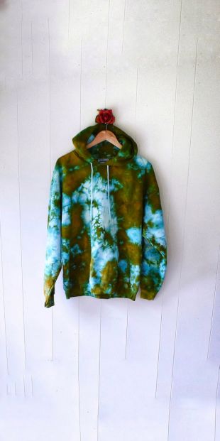 Tie Dye Sweatshirt - France Sweat à capuche vert et bleu de teinture de cravate (fr) Tons de la Terre Mode tendance