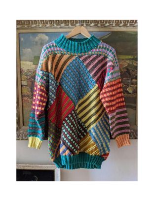 Vintage Hand Knit Patchwork Sweater M/L
