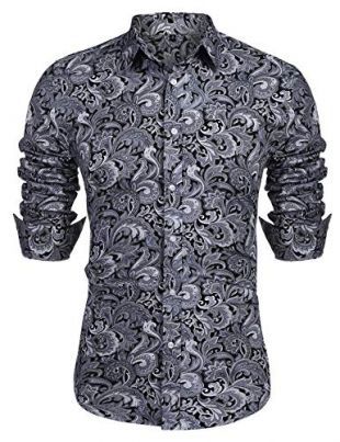 urru - URRU Men's Floral Dress Shirt Long Sleeve Casual Paisley Printed ...