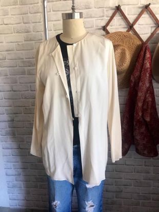 Vintage Cream Silk Long Sleeve Blouse Size 10/Medium or Large-Neutral Nude Button Up Minimalist Shirt Jacket Asiatique