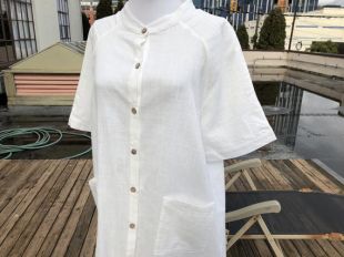 90s Boxy White Cotton Semi Sheer Woven Tunique Blouse Top Shirt Mini Dress Raglan Button Up Hip Pockets size S M L Oversize 1990s vintage Tee