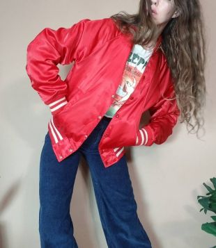 vintage Red Bomber Jacket Shiny Sporty Go With Best Denver Colorado Coat s m