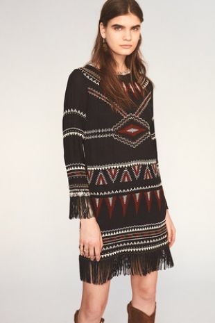 Robe Manea en georgette brodée avec franges