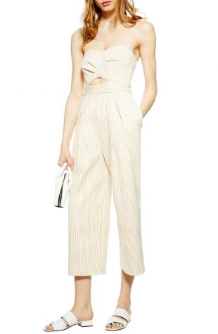 White Striped Cut Out Jumpsuit