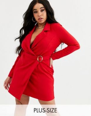 Blazer Mini Dress With Belt in Red