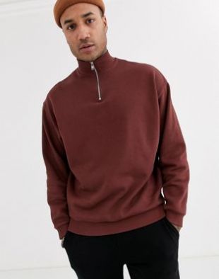 ASOS DESIGN - Sweat-shirt oversize à demi-fermeture éclair - Marron | ASOS
