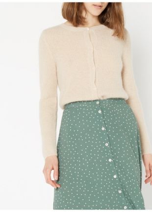 Soldes GILET COL ROND BOUTONNÉ EN LAINE MÉLANGÉE COQUILLE