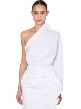 One Shoulder Cotton Poplin Top