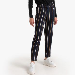 Pantalon droit  rayé lien à nouer