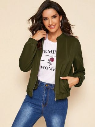 Zip Up Pocket Detail Bomber Jacket