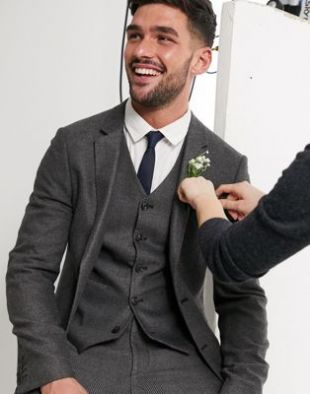 ASOS DESIGN Wedding - Veste de costume ajustée à chevrons en laine mélangée - Anthracite | ASOS