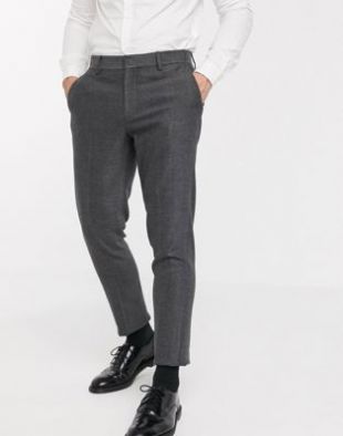 ASOS DESIGN Wedding - Pantalon de costume ajusté à chevrons en laine mélangée - Anthracite | ASOS