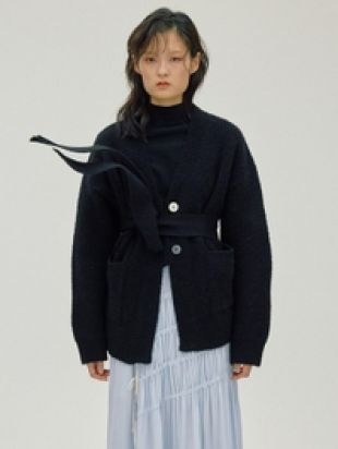 Mohair Belted Cardigan Black