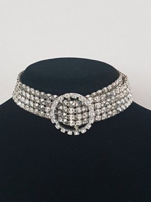 Silver Colored Choker With Rhinestone Buckle And Rhinestone Stretchable Bracelet Rhinestone Choker, Bijoux de mariage, Bijoux Prom