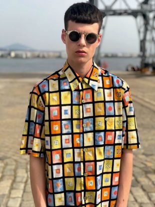 Vintage 90s Deadstock Shirt Multicolor Geometric Print for Men SIzes M - XL