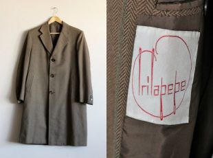 Marron laine manteau/Mens pardessus/manteau d’hiver Vintage