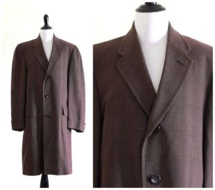 manteau laine marron homme des années 1950 avec motif de grille clair à fines rayures