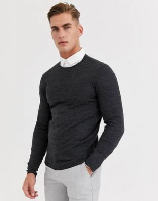 ASOS DESIGN - Pull ras de cou moulant en maille - Anthracite | ASOS