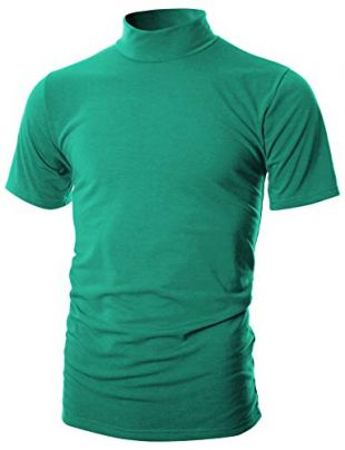 OHOO Mens Slim Fit Soft Cotton Short Sleeve Pullover Lightweight Mockneck with Warm Inside - Green - Large