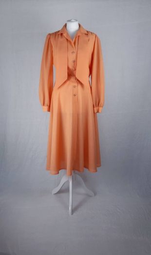 Peter Barron 1970 vintage mi longueur robe orange UK14 US10 EU40