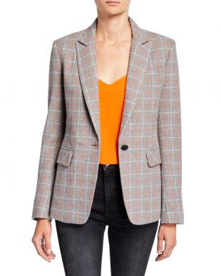 Rag & Bone Rylie Check One-Button Wool Blazer