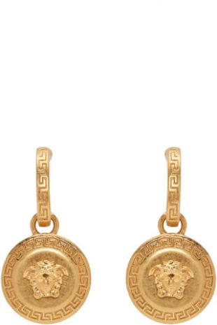 Gold Medusa Tribute Pendant Earrings