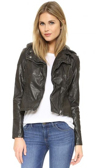 Free People - Vegan Leather Hooded Moto Jacket