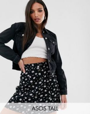 ASOS DESIGN Tall - Veste rétrécie en jean - Noir délavé | ASOS