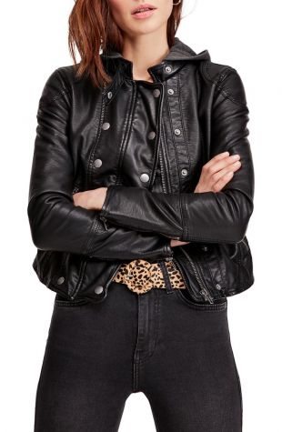 New Dawn Hooded Faux Leather Jacket