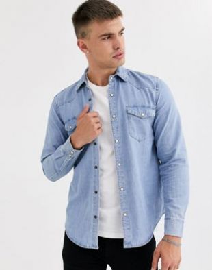 Pull&Bear - Chemise en jean style western - Bleu | ASOS