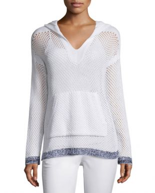 White Mesh Hoodie Sweater