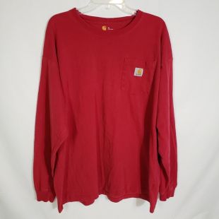 Red Long Sleeve Pocket T Shirt