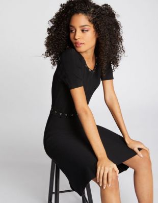 Robe pull évasée à oeillets noir femme | Morgan