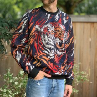 Zara Jacquard Tiger Sweatshirt Large Poly/Viscose