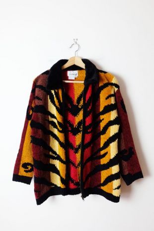 Jaune/Rouge Stripe Black Trim Zip up Sweater Jacket/Cardigan