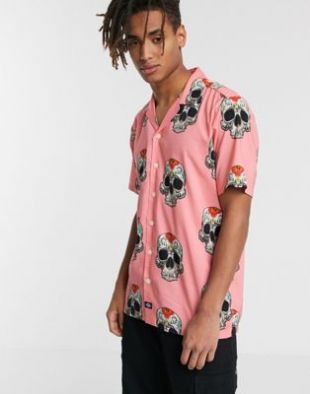 Dickies Blossvale skull print shirt in pink | ASOS