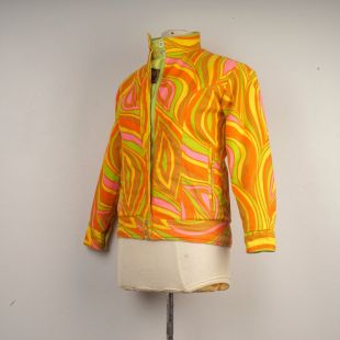 WOW 60s vintage MOD veste de ski réversible brillante néon jaune rose rose vert psychédélique Snowbunny Jacket snowboarding petit à moyen