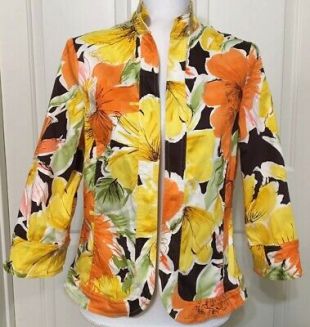 Coldwater Creek size 10 yellow orange green floral open front jacket  | eBay