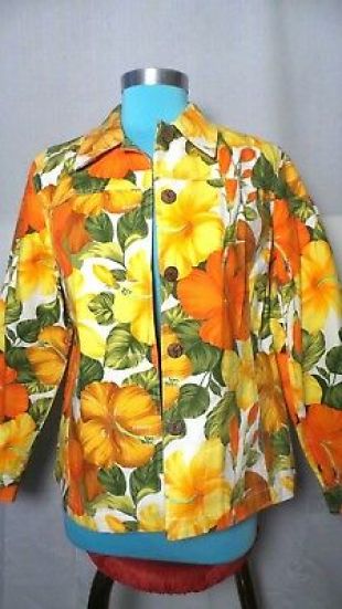 Women's Orange, Yellow, Green and White Floral Jean Jacket, Size M  | eBay