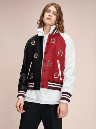 Tommy Hilfiger - Veste en cuir colour-block à blasons | NOIR | Tommy ...