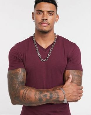ASOS DESIGN - T-shirt col V moulant - Bordeaux | ASOS