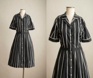 robe vintage des années 1980 / robe chemise en coton rayé des années 80 / s-m / Witch Next Door Dress