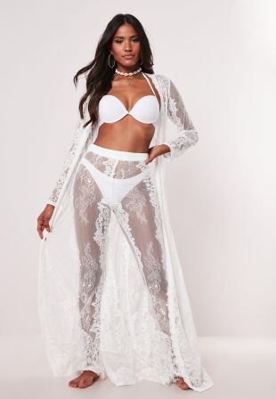Missguided - Premium white lace beach trousers