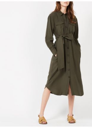 ROBE MIDI CHEMISIER AMPLE ET FLUIDE ARMY GREEN